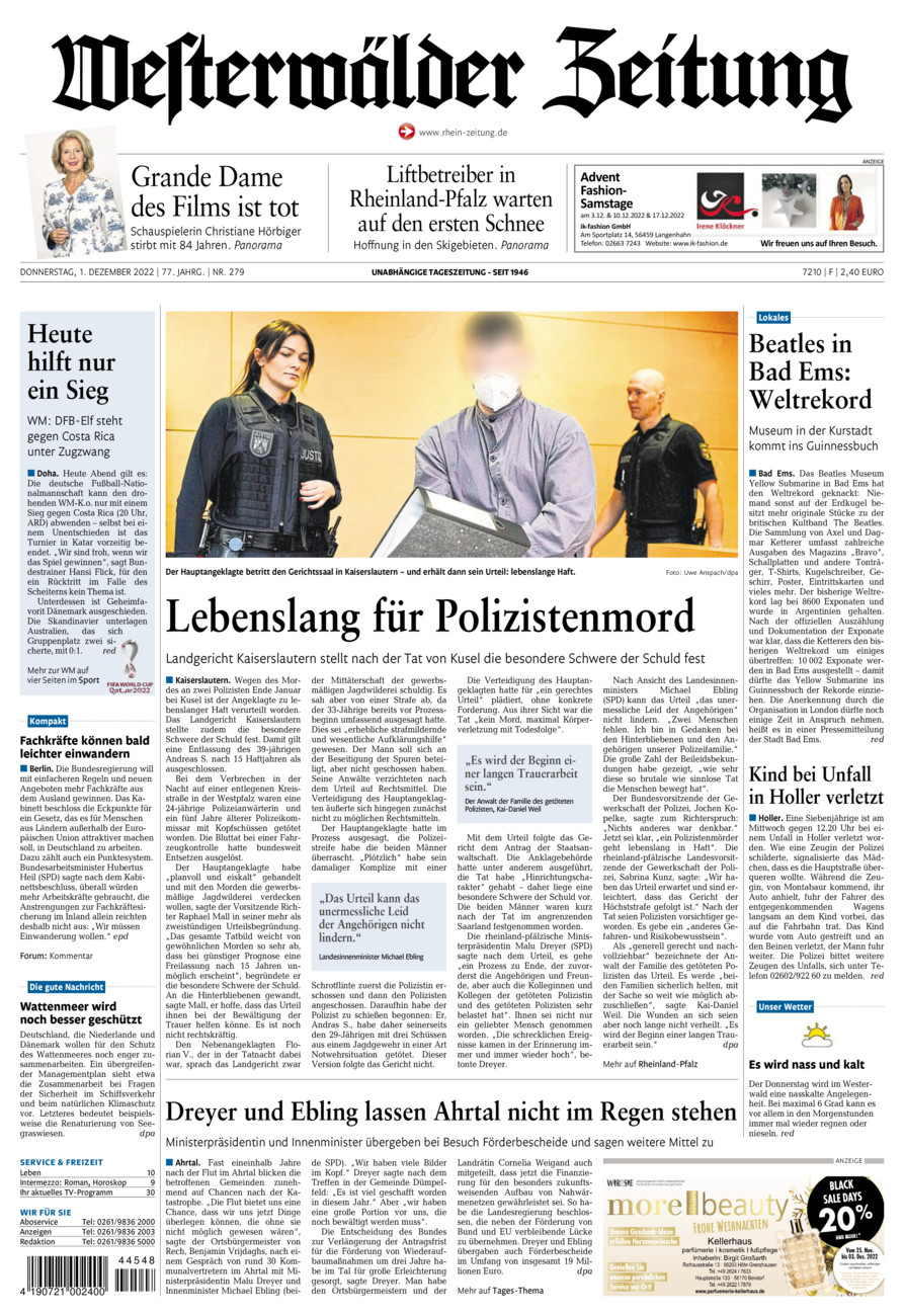 Westerwälder Zeitung vom Donnerstag, 01.12.2022