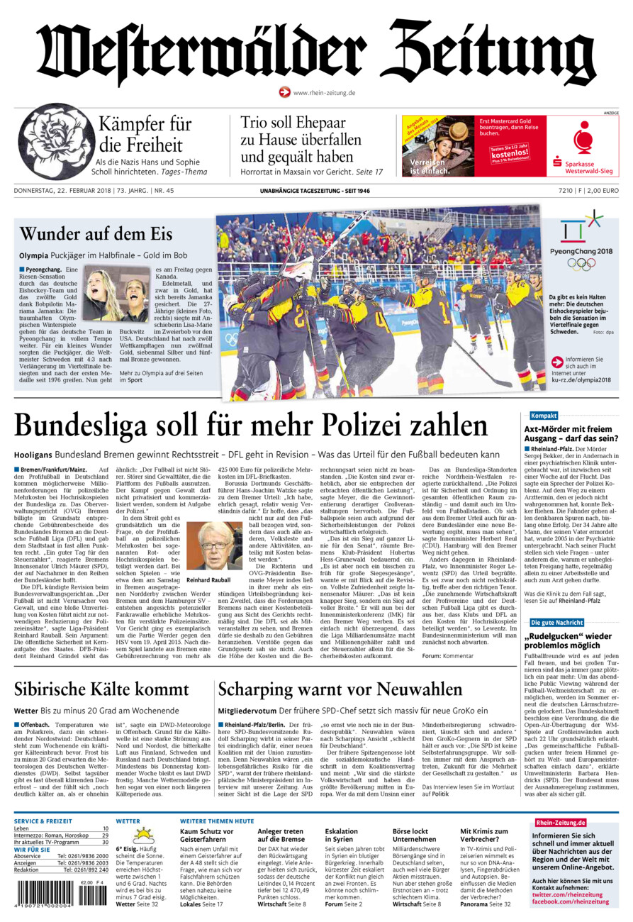 Westerwälder Zeitung vom Donnerstag, 22.02.2018