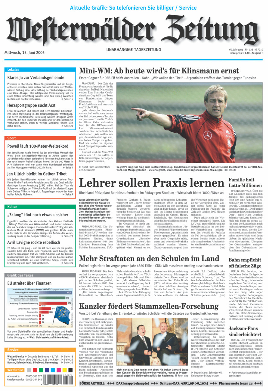 Westerwälder Zeitung vom Mittwoch, 15.06.2005