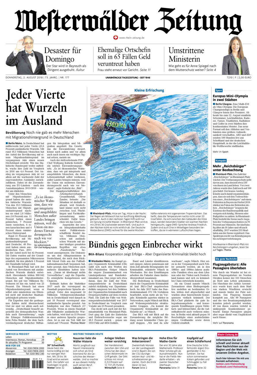 Westerwälder Zeitung vom Donnerstag, 02.08.2018