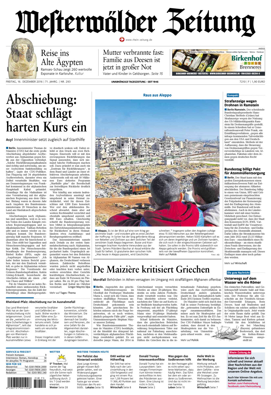Westerwälder Zeitung vom Freitag, 16.12.2016