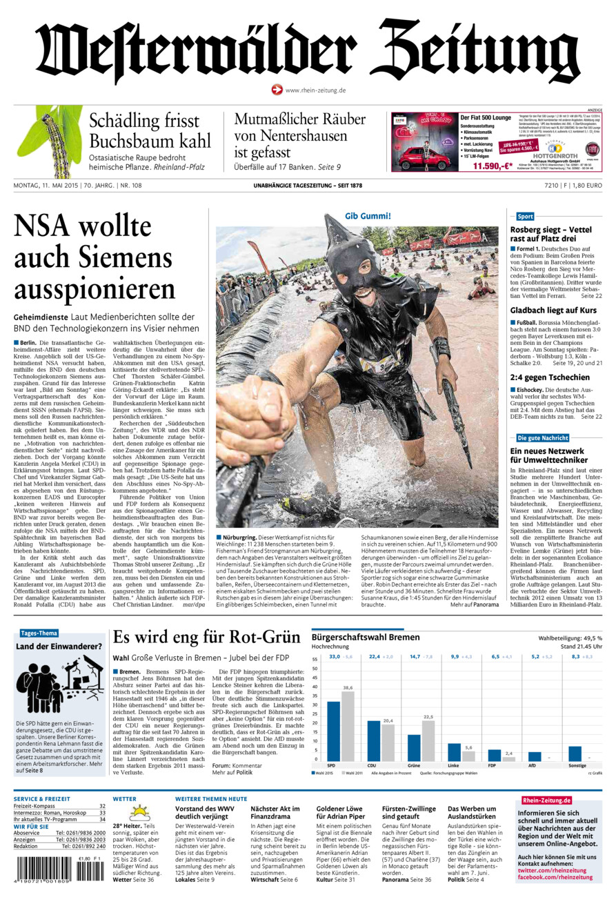 Westerwälder Zeitung vom Montag, 11.05.2015