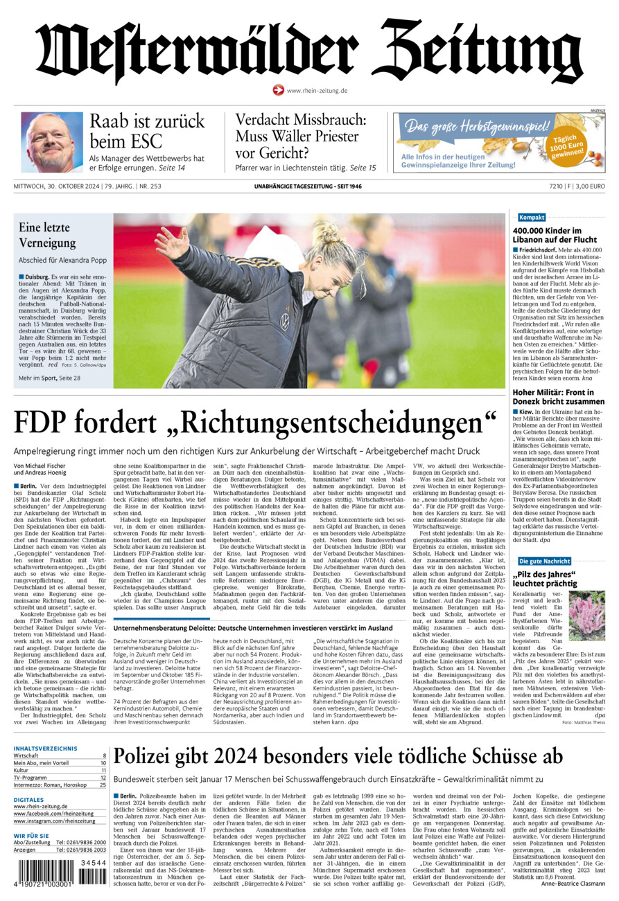 Westerwälder Zeitung vom Mittwoch, 30.10.2024