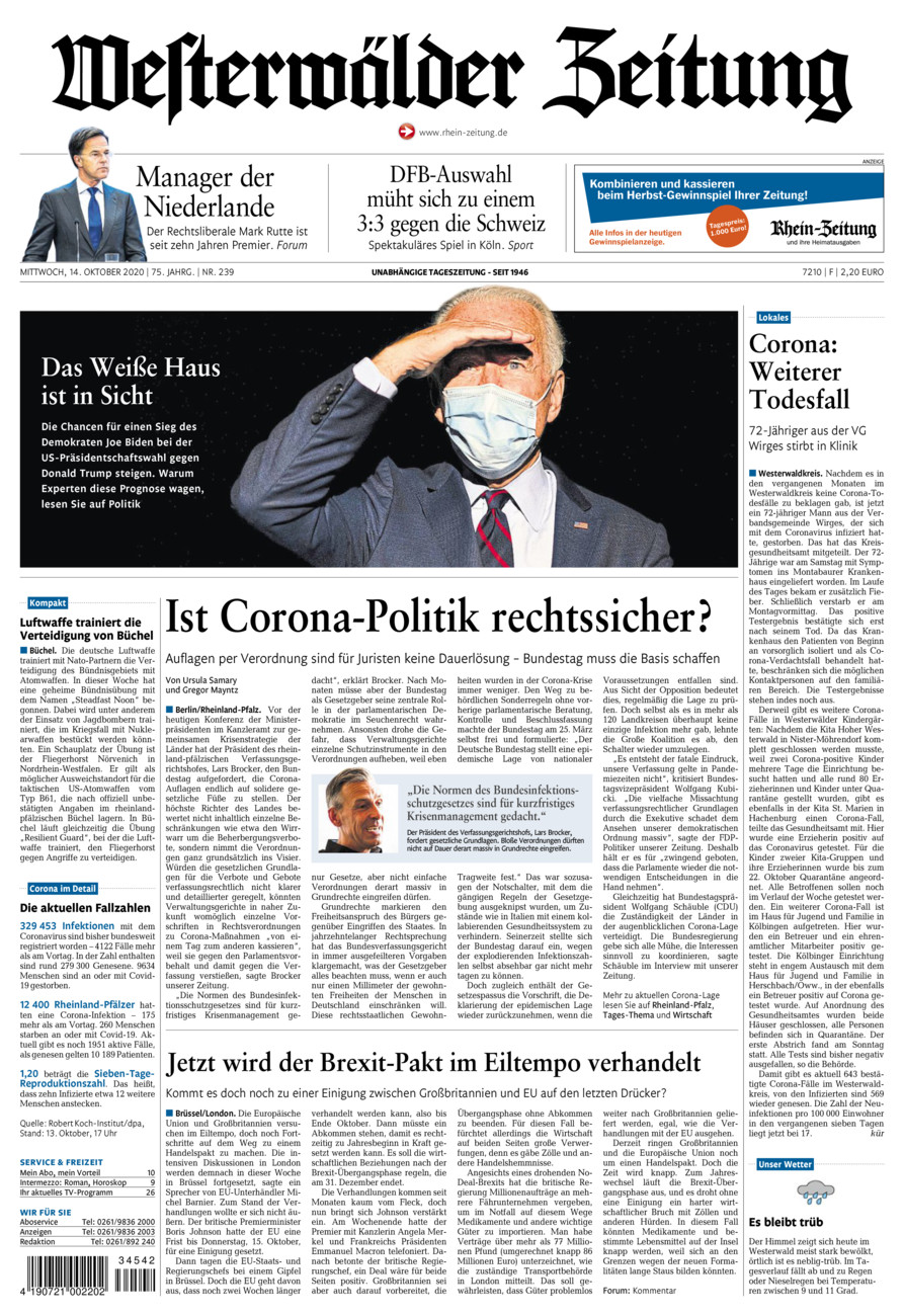 Westerwälder Zeitung vom Mittwoch, 14.10.2020