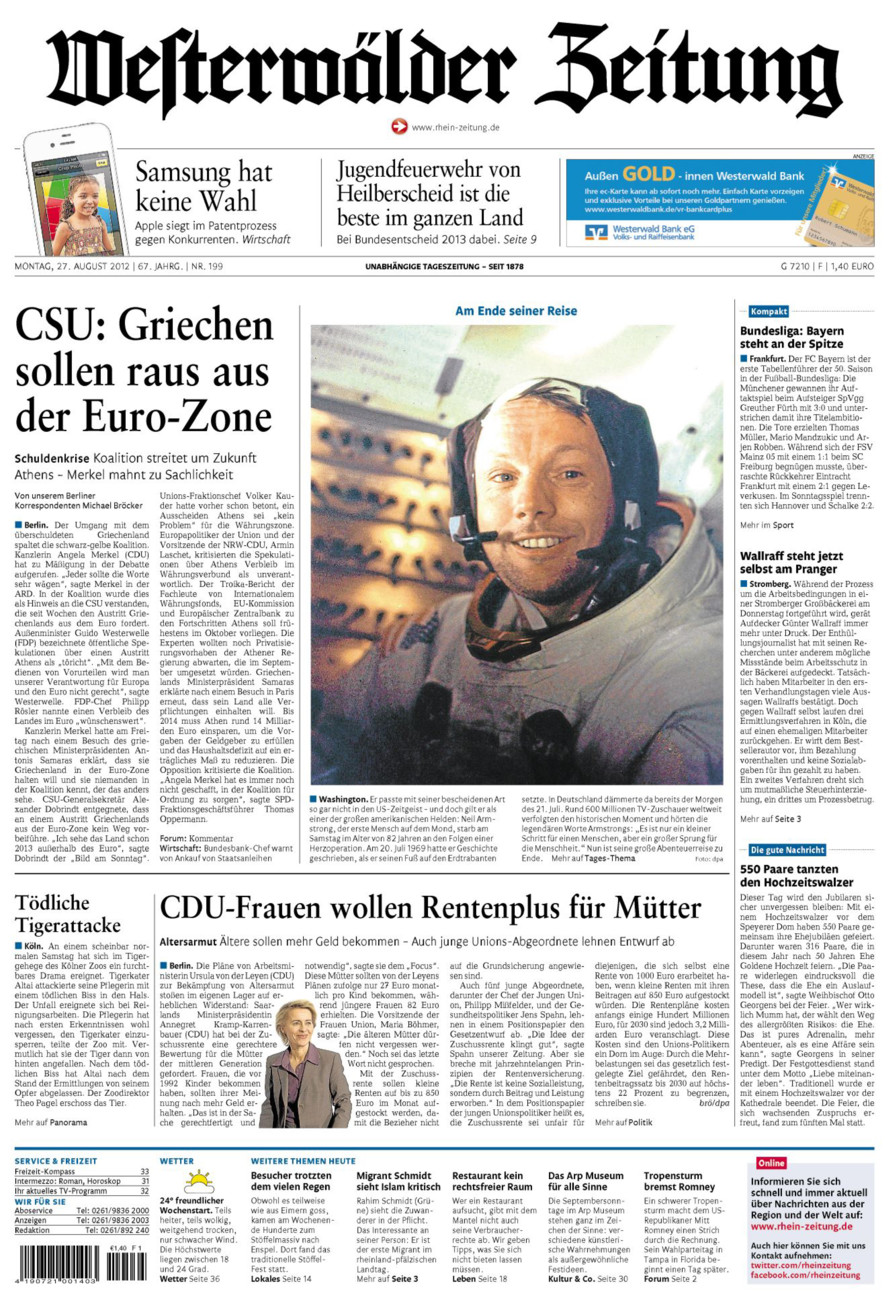 Westerwälder Zeitung vom Montag, 27.08.2012
