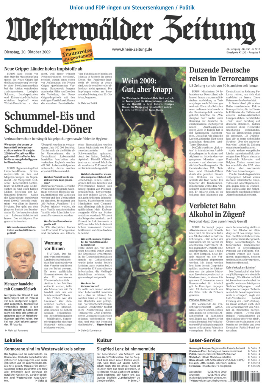 Westerwälder Zeitung vom Dienstag, 20.10.2009