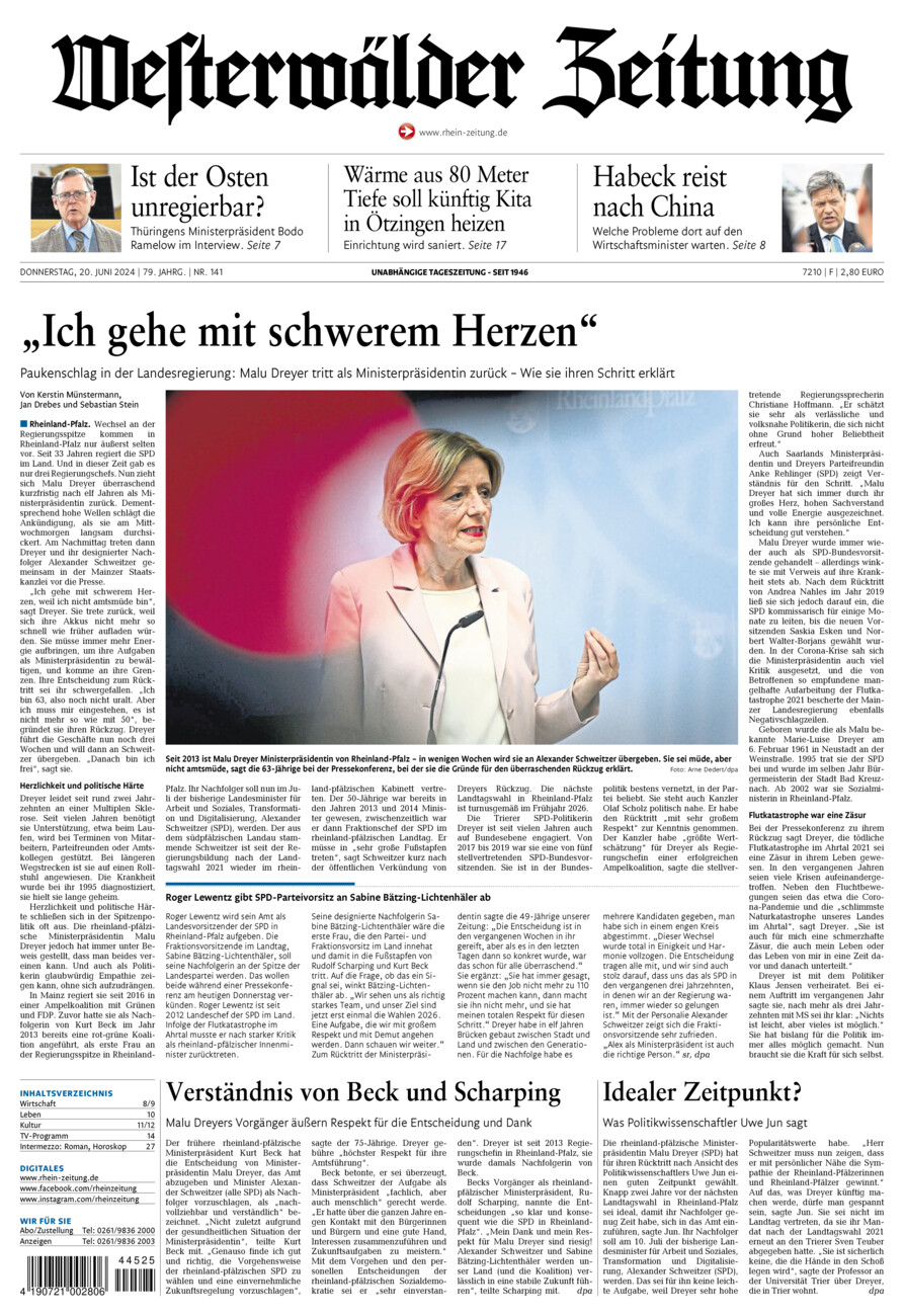 Westerwälder Zeitung vom Donnerstag, 20.06.2024