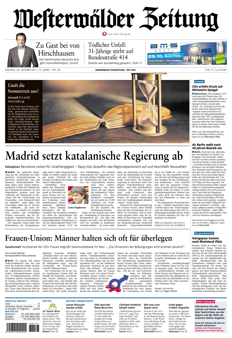 Westerwälder Zeitung vom Samstag, 28.10.2017