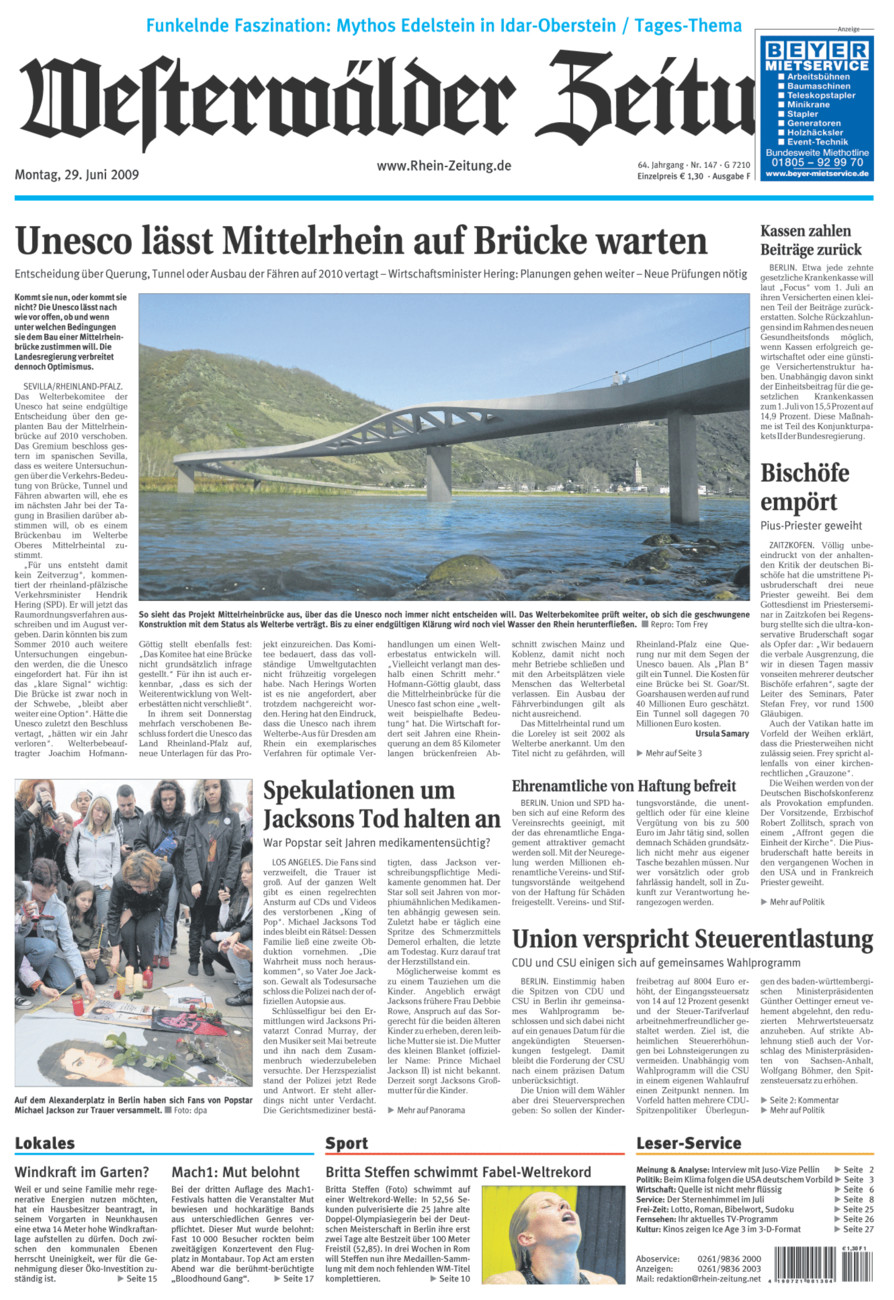 Westerwälder Zeitung vom Montag, 29.06.2009