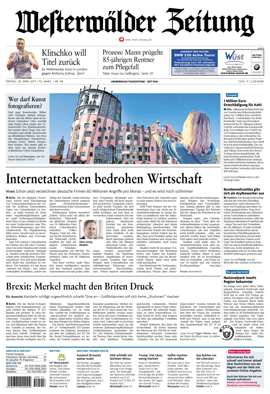 Westerwälder Zeitung vom Freitag, 28.04.2017