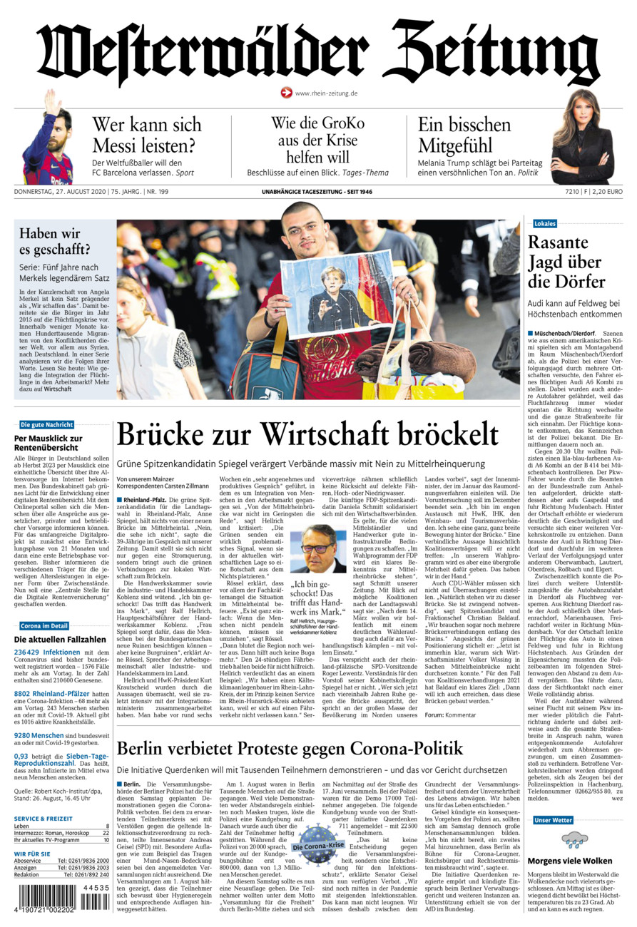 Westerwälder Zeitung vom Donnerstag, 27.08.2020