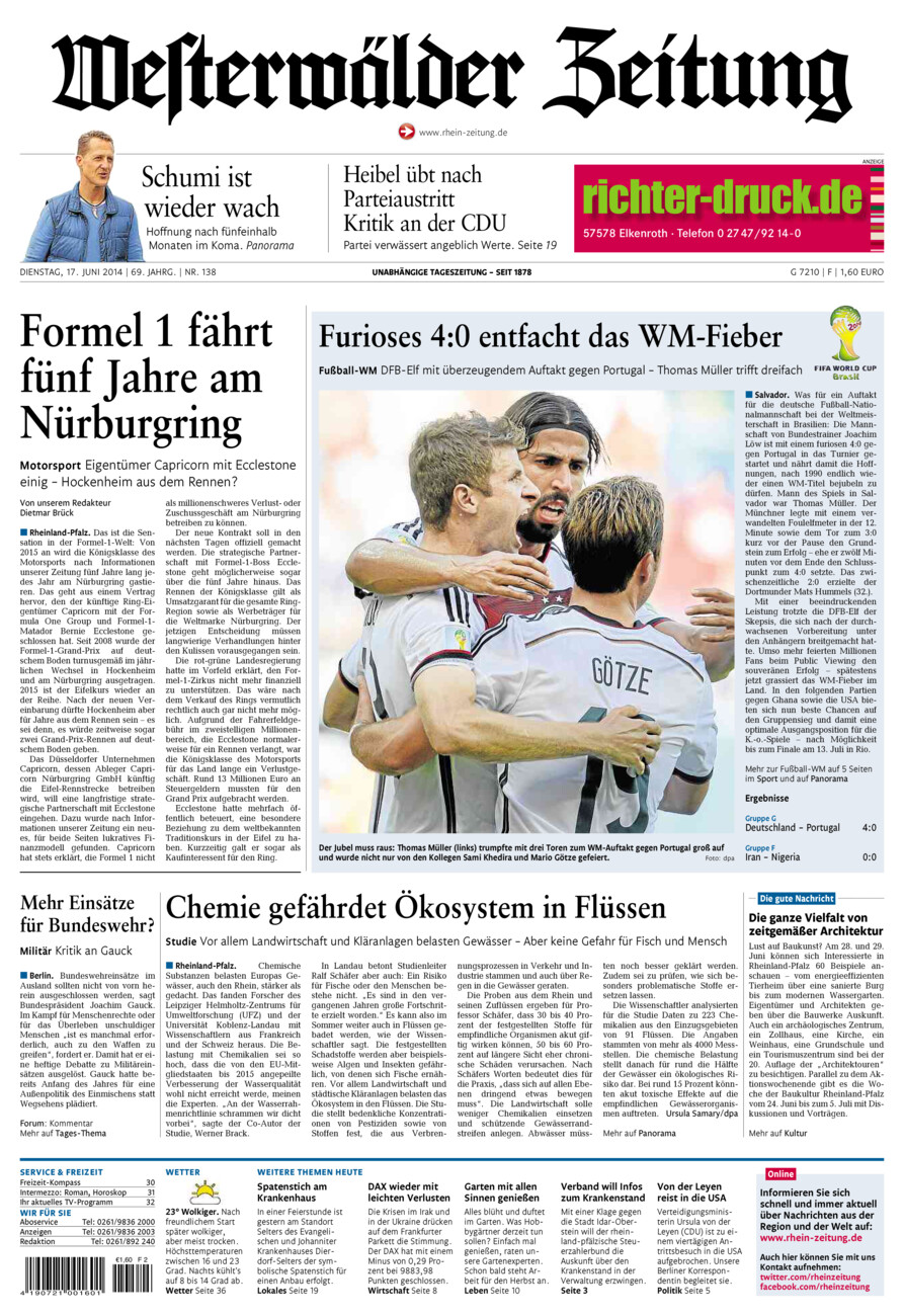 Westerwälder Zeitung vom Dienstag, 17.06.2014