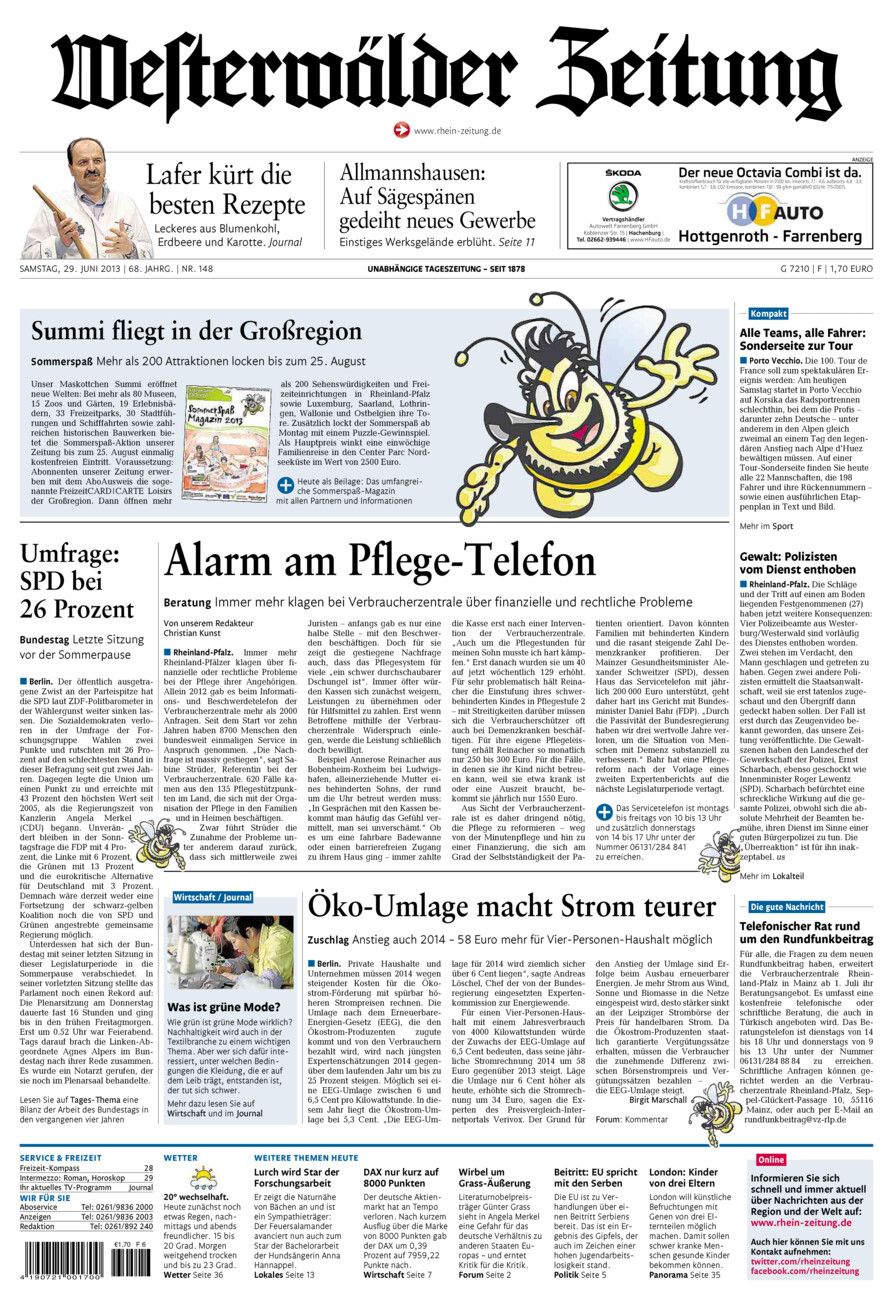 Westerwälder Zeitung vom Samstag, 29.06.2013