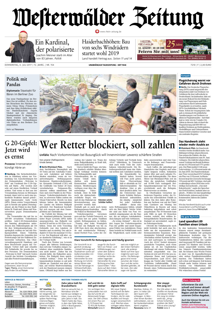 Westerwälder Zeitung vom Donnerstag, 06.07.2017