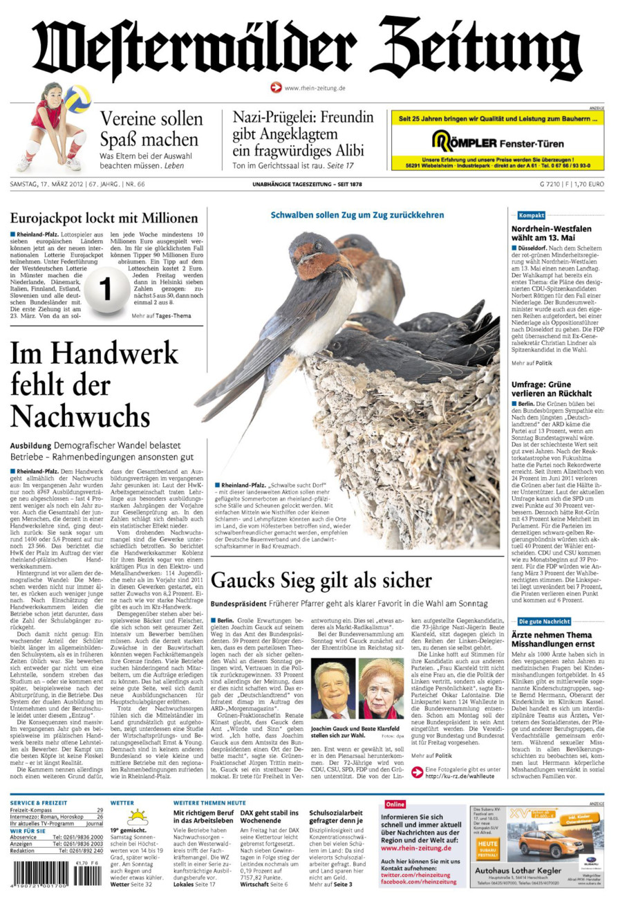 Westerwälder Zeitung vom Samstag, 17.03.2012