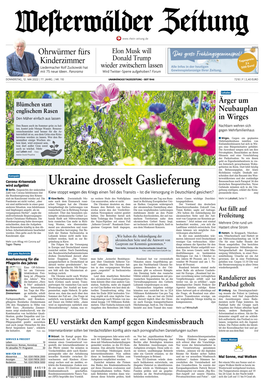 Westerwälder Zeitung vom Donnerstag, 12.05.2022