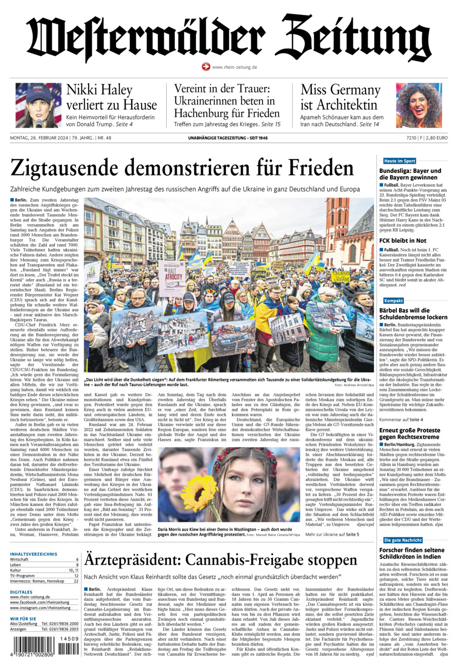 Westerwälder Zeitung vom Montag, 26.02.2024