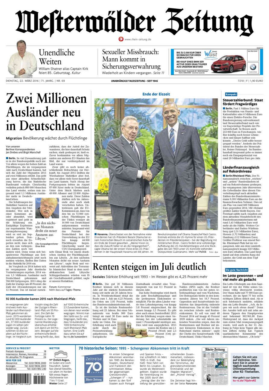 Westerwälder Zeitung vom Dienstag, 22.03.2016