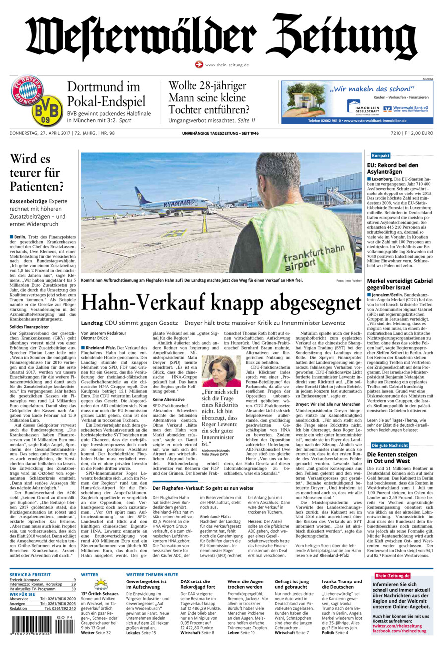 Westerwälder Zeitung vom Donnerstag, 27.04.2017