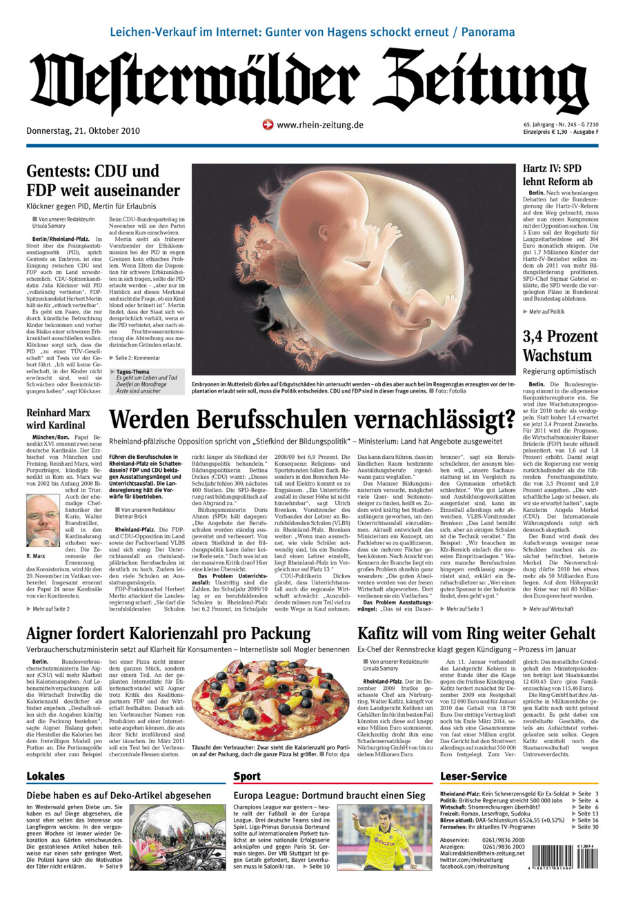 Westerwälder Zeitung vom Donnerstag, 21.10.2010
