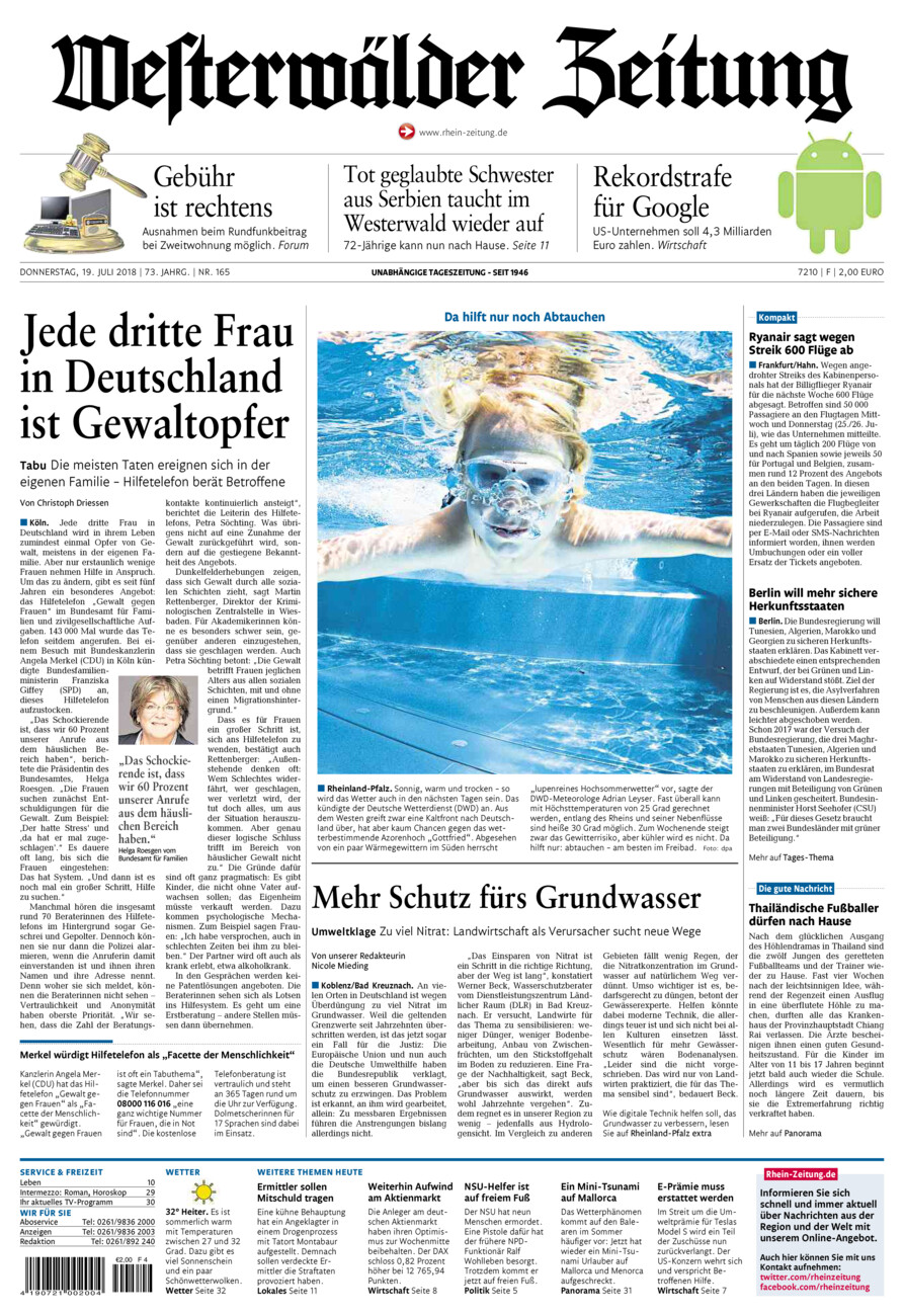 Westerwälder Zeitung vom Donnerstag, 19.07.2018