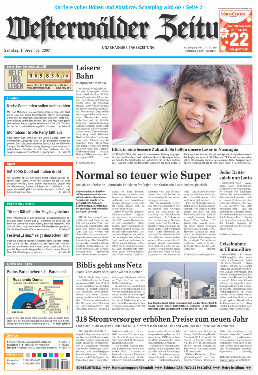Westerwälder Zeitung vom Samstag, 01.12.2007