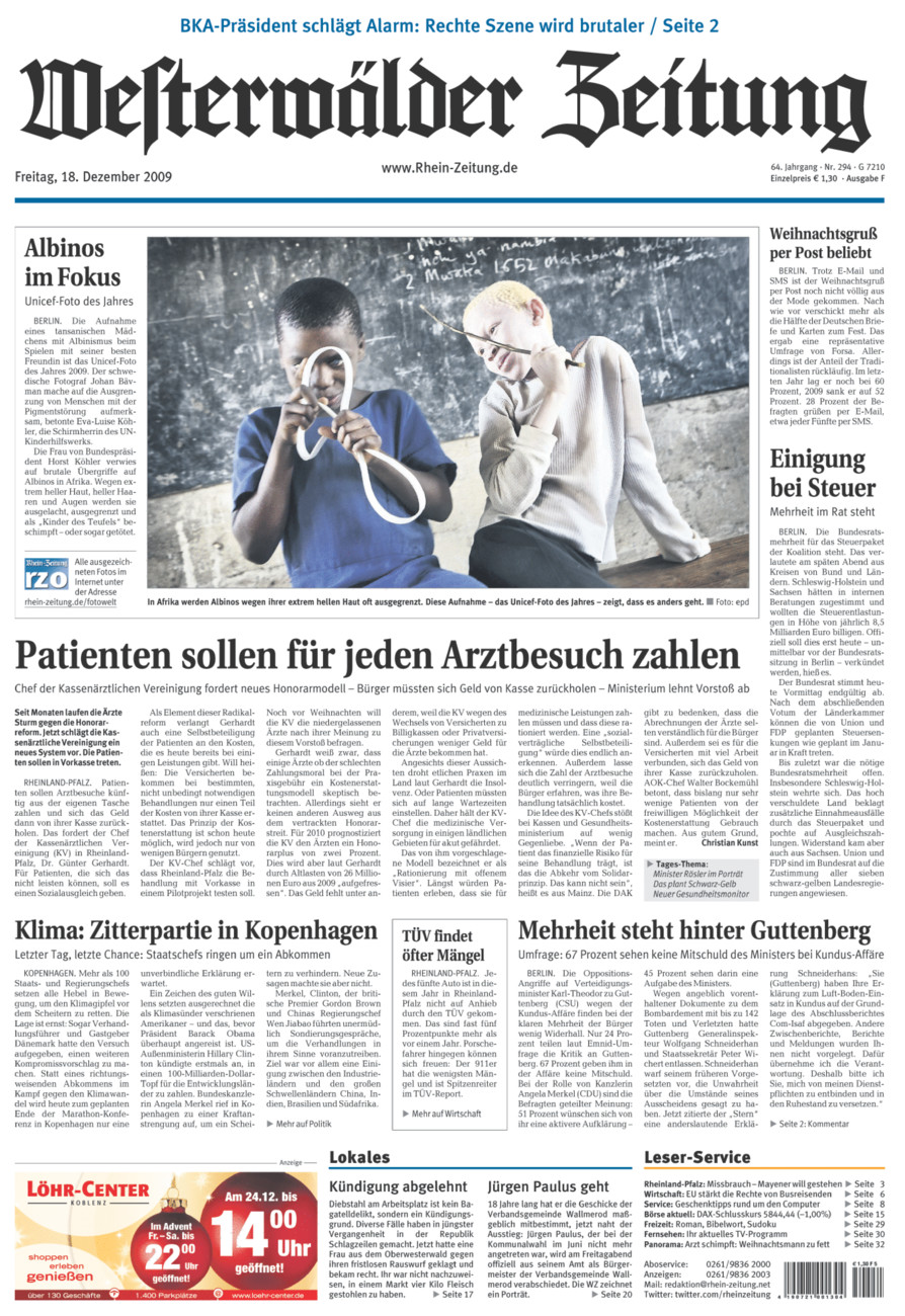 Westerwälder Zeitung vom Freitag, 18.12.2009