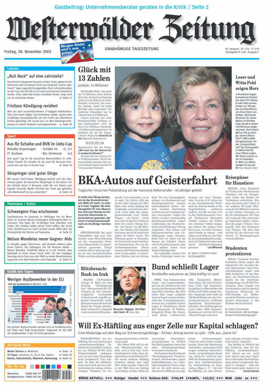 Westerwälder Zeitung vom Freitag, 28.11.2003