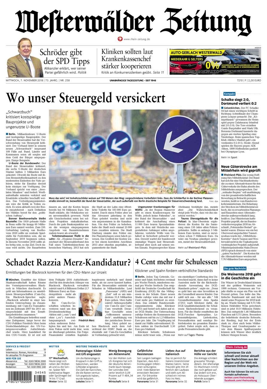 Westerwälder Zeitung vom Mittwoch, 07.11.2018
