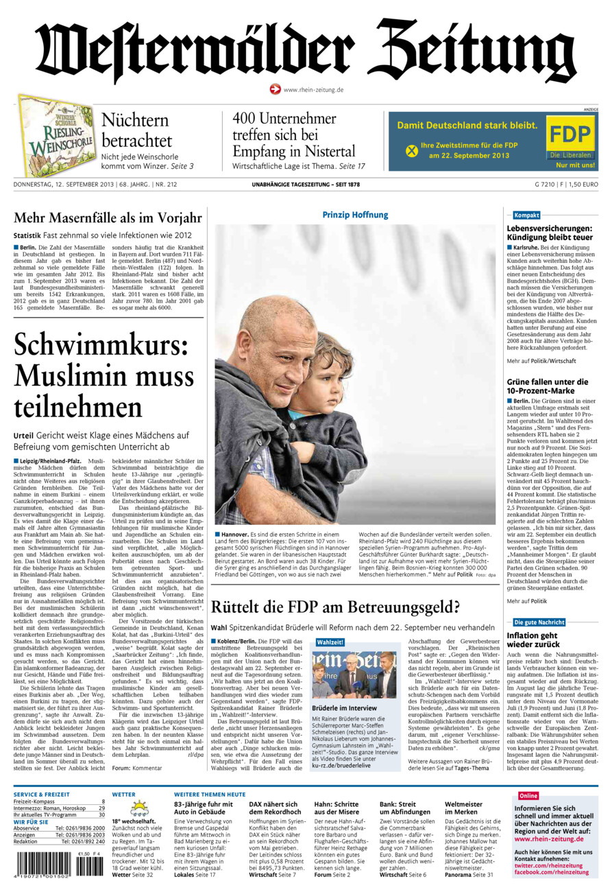 Westerwälder Zeitung vom Donnerstag, 12.09.2013