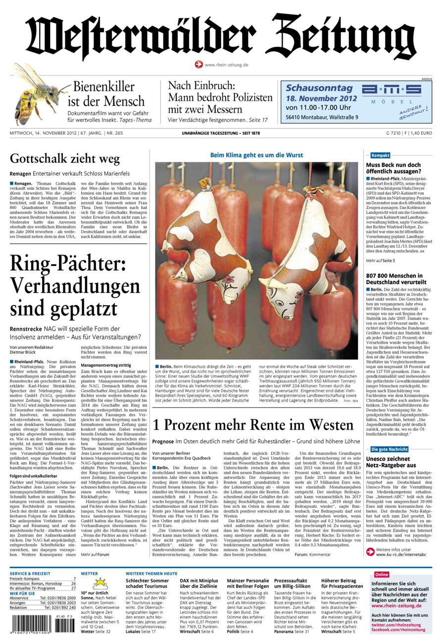 Westerwälder Zeitung vom Mittwoch, 14.11.2012