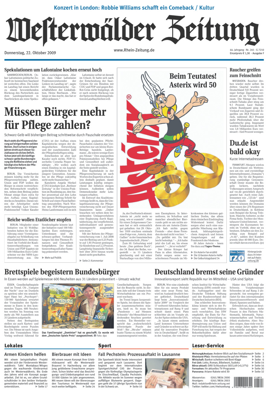 Westerwälder Zeitung vom Donnerstag, 22.10.2009