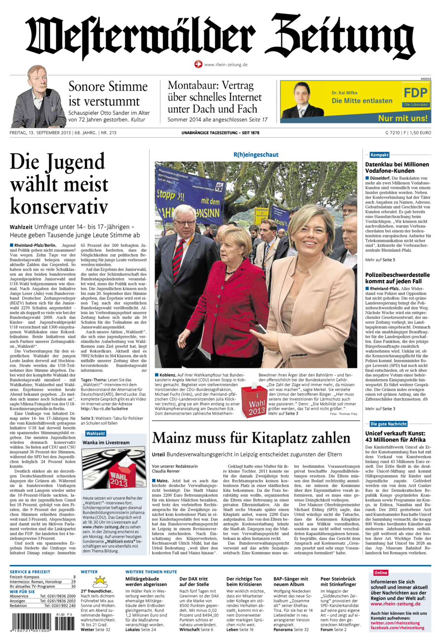 Westerwälder Zeitung vom Freitag, 13.09.2013