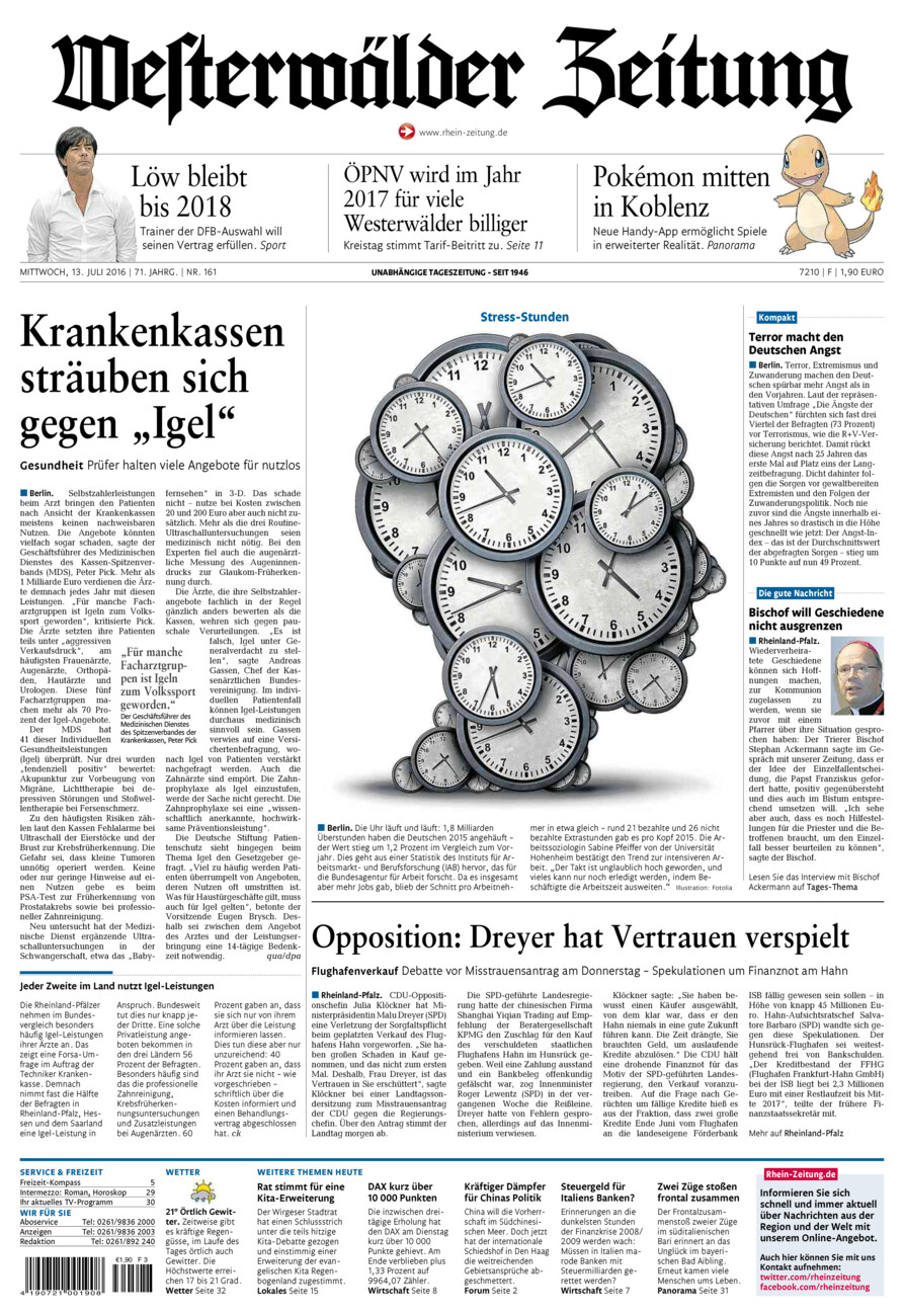 Westerwälder Zeitung vom Mittwoch, 13.07.2016