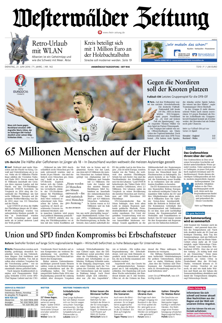 Westerwälder Zeitung vom Dienstag, 21.06.2016