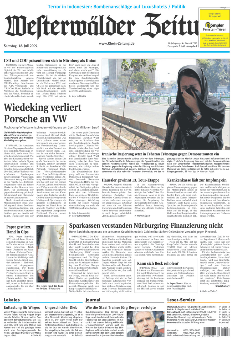 Westerwälder Zeitung vom Samstag, 18.07.2009