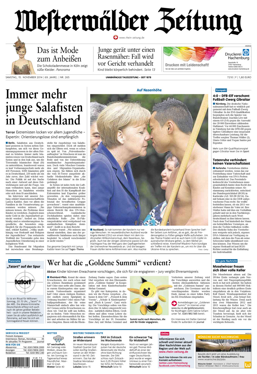 Westerwälder Zeitung vom Samstag, 15.11.2014