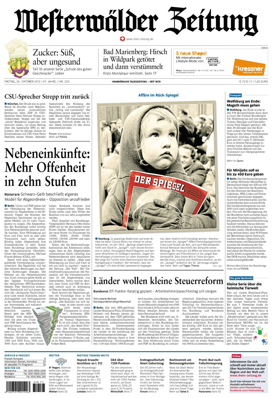 Westerwälder Zeitung vom Freitag, 26.10.2012