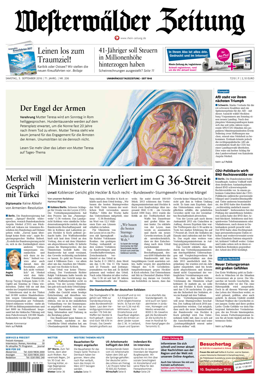 Westerwälder Zeitung vom Samstag, 03.09.2016