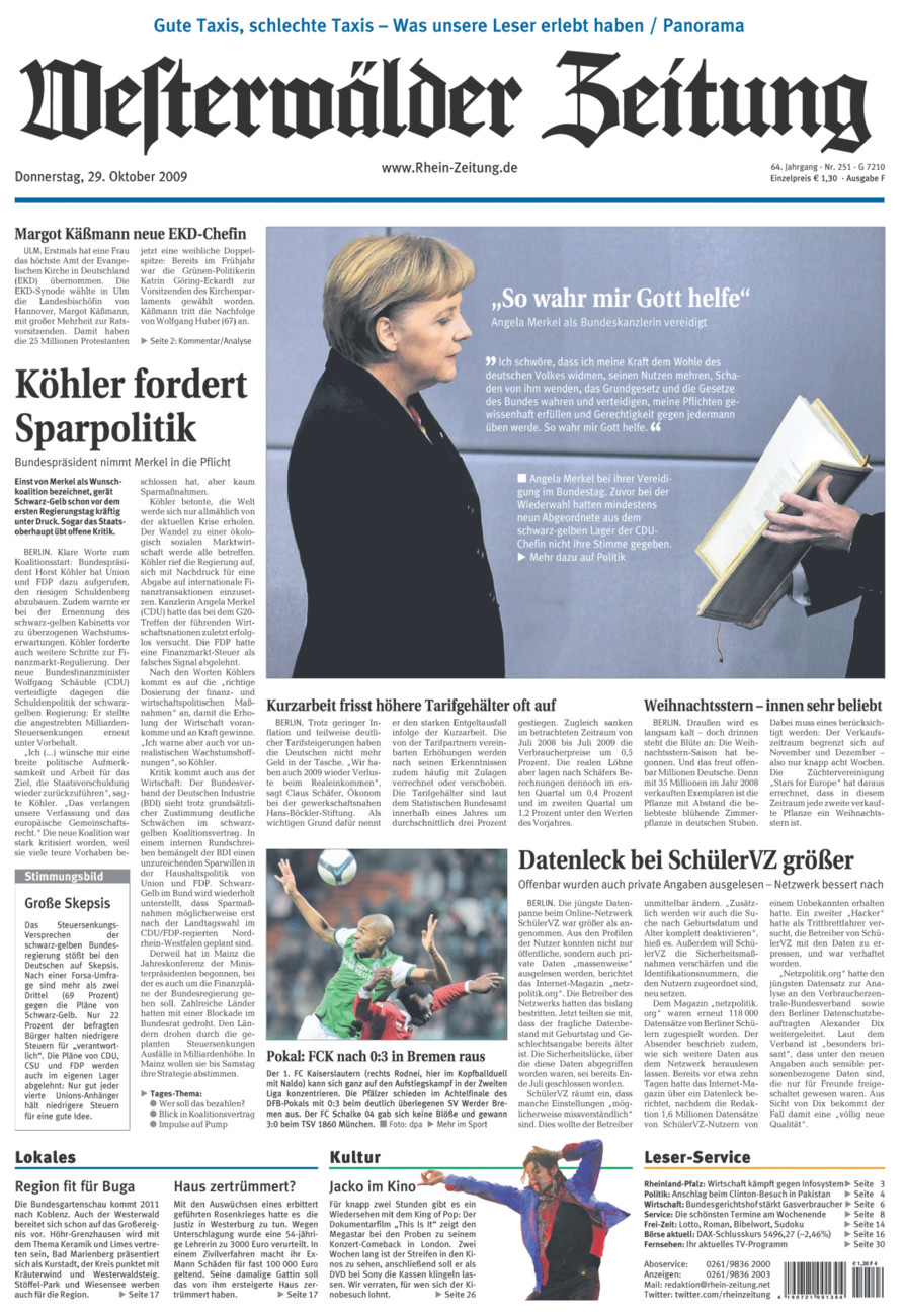 Westerwälder Zeitung vom Donnerstag, 29.10.2009