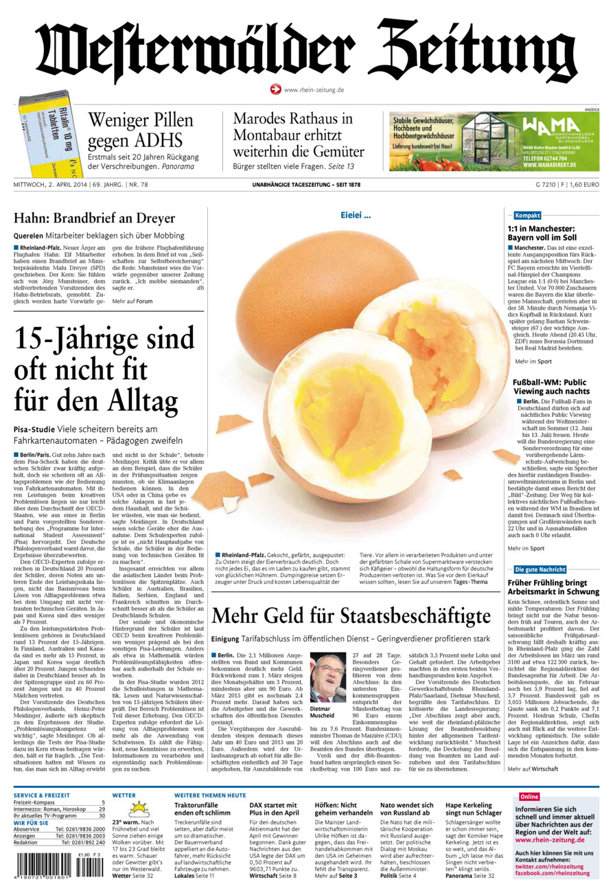 Westerwälder Zeitung vom Mittwoch, 02.04.2014