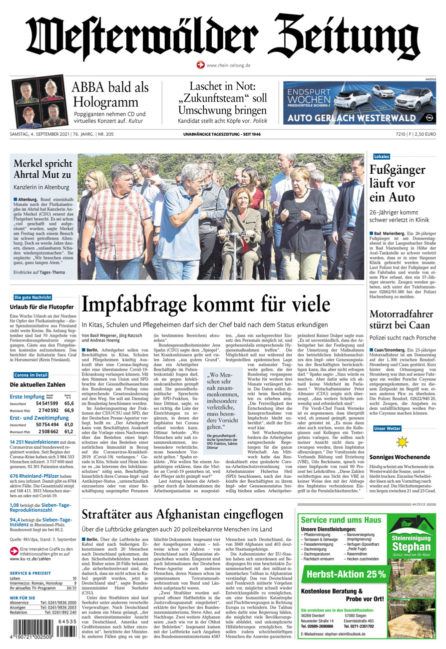 Westerwälder Zeitung vom Samstag, 04.09.2021
