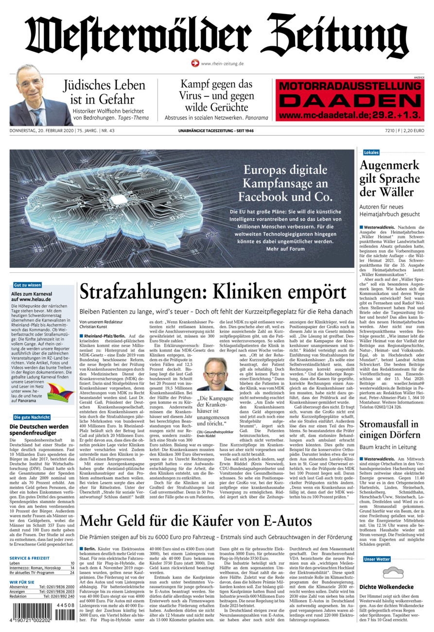 Westerwälder Zeitung vom Donnerstag, 20.02.2020