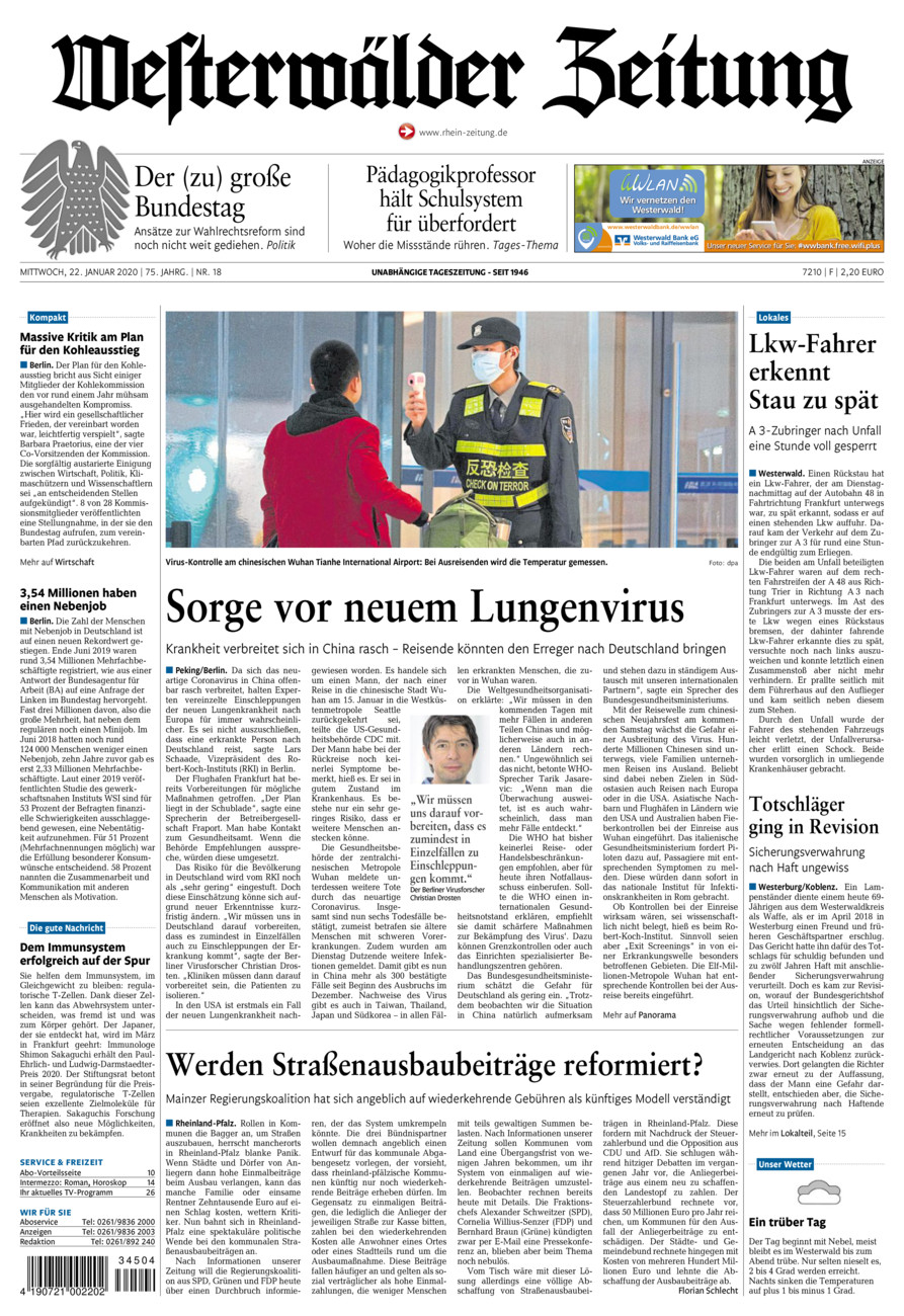Westerwälder Zeitung vom Mittwoch, 22.01.2020