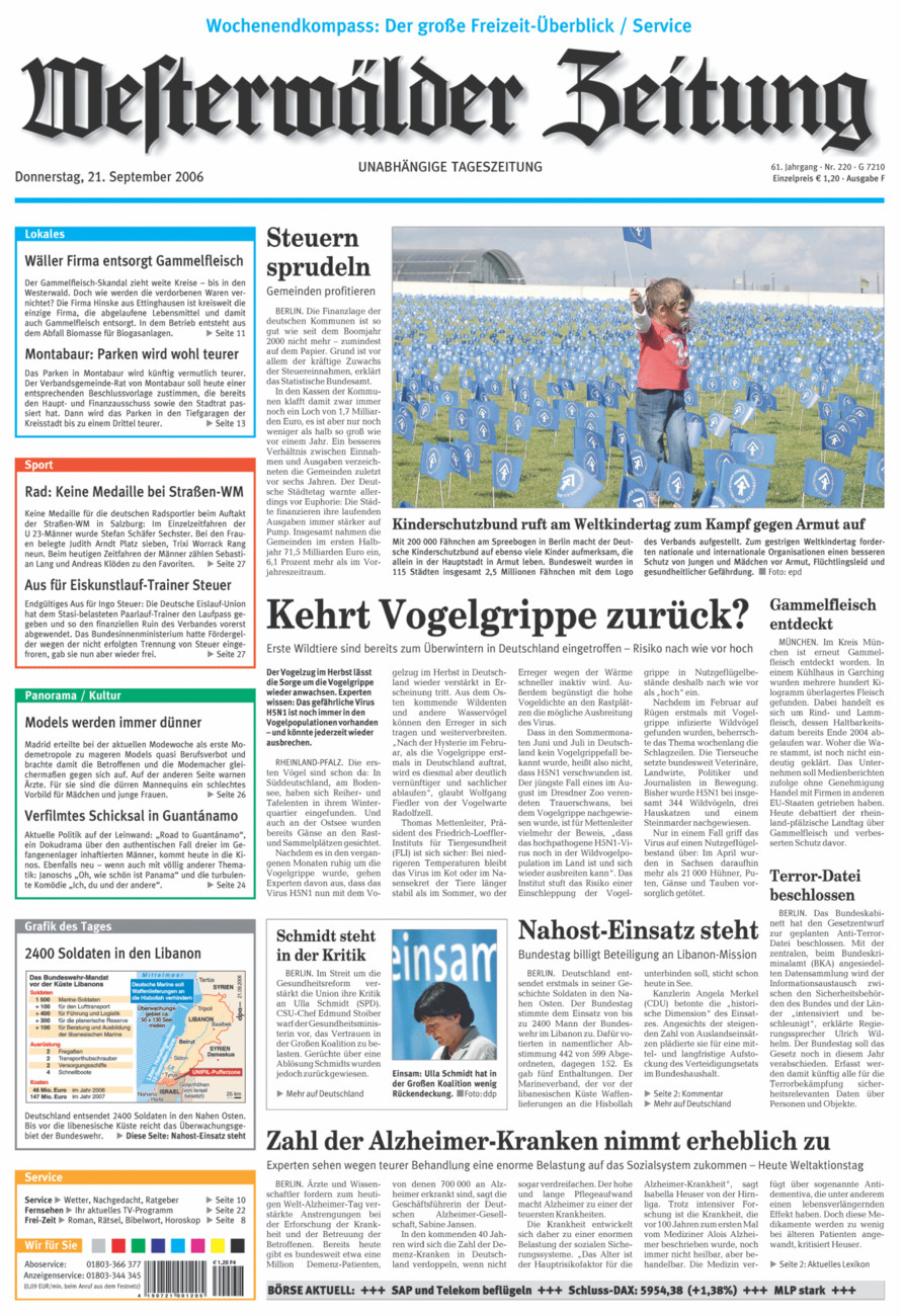 Westerwälder Zeitung vom Donnerstag, 21.09.2006