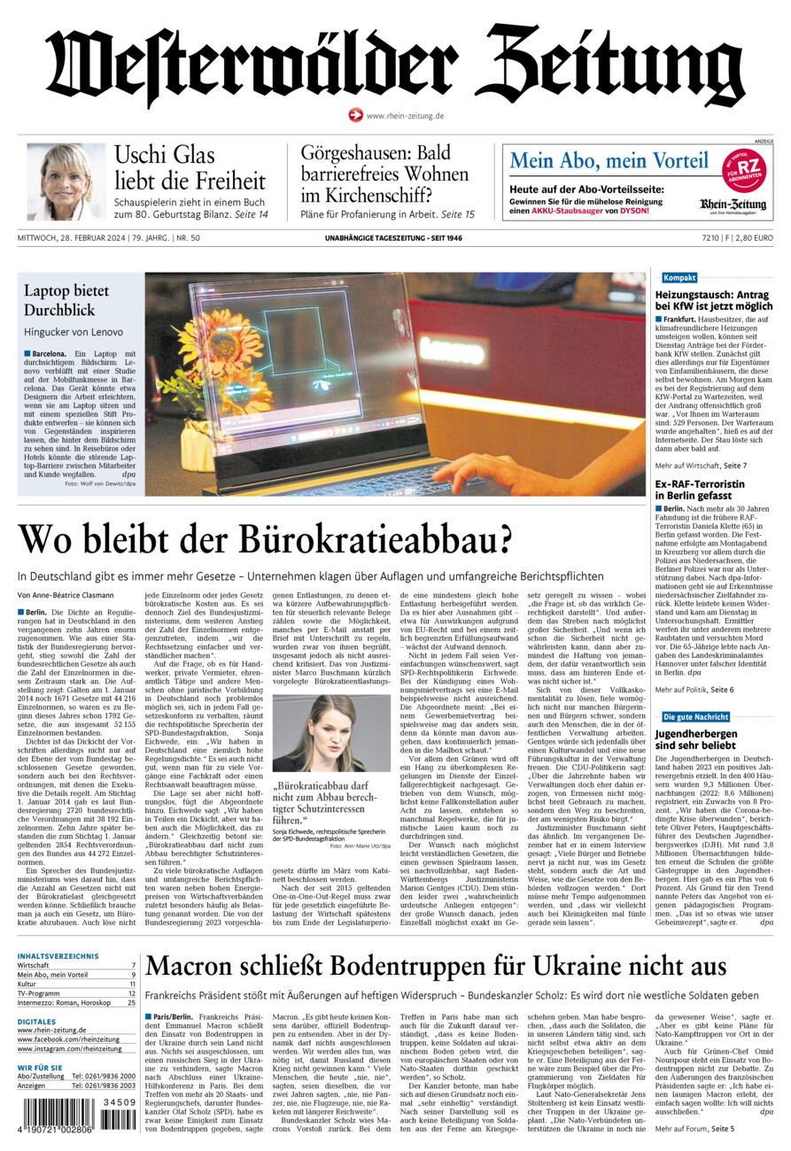 Westerwälder Zeitung vom Mittwoch, 28.02.2024