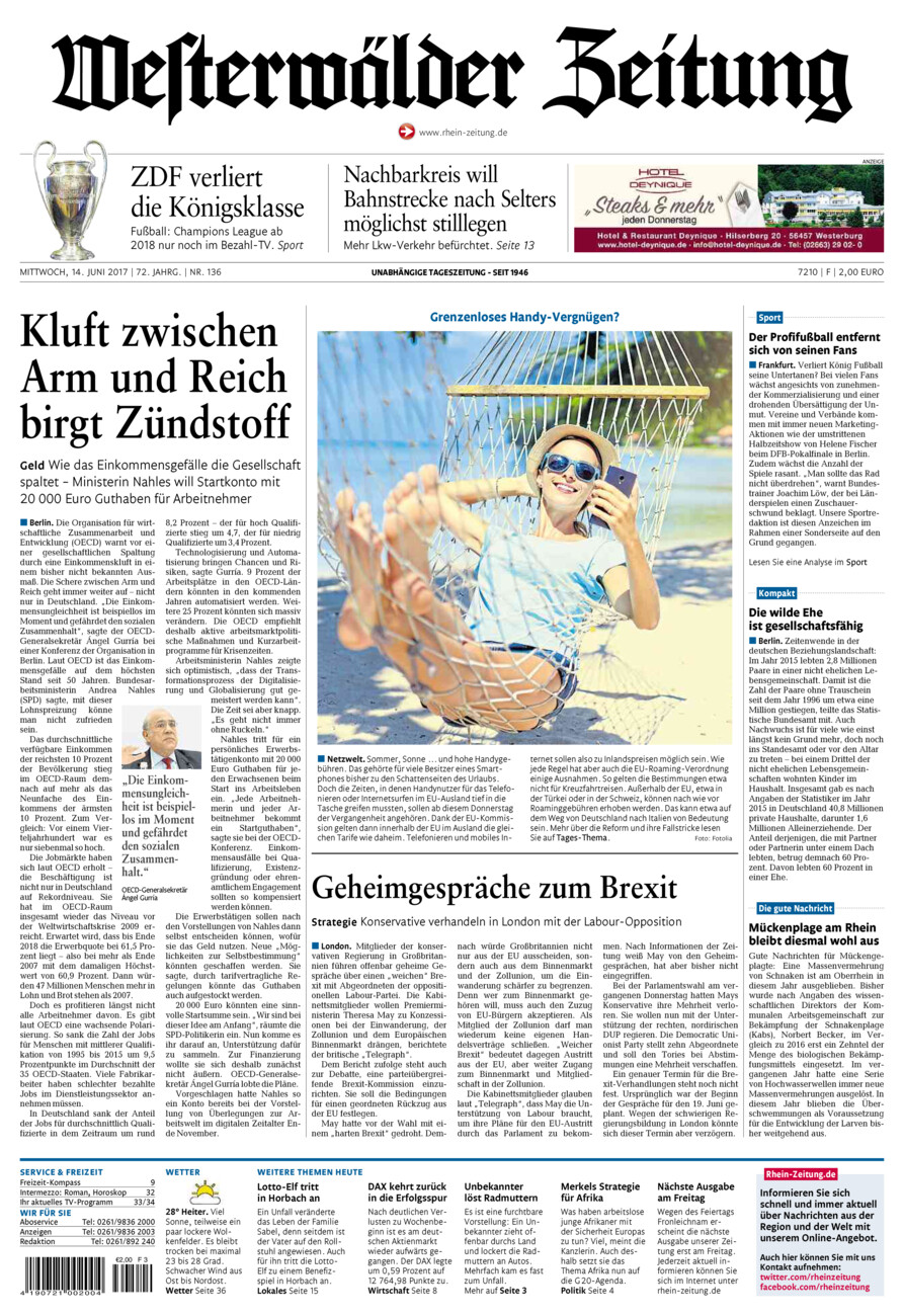 Westerwälder Zeitung vom Mittwoch, 14.06.2017
