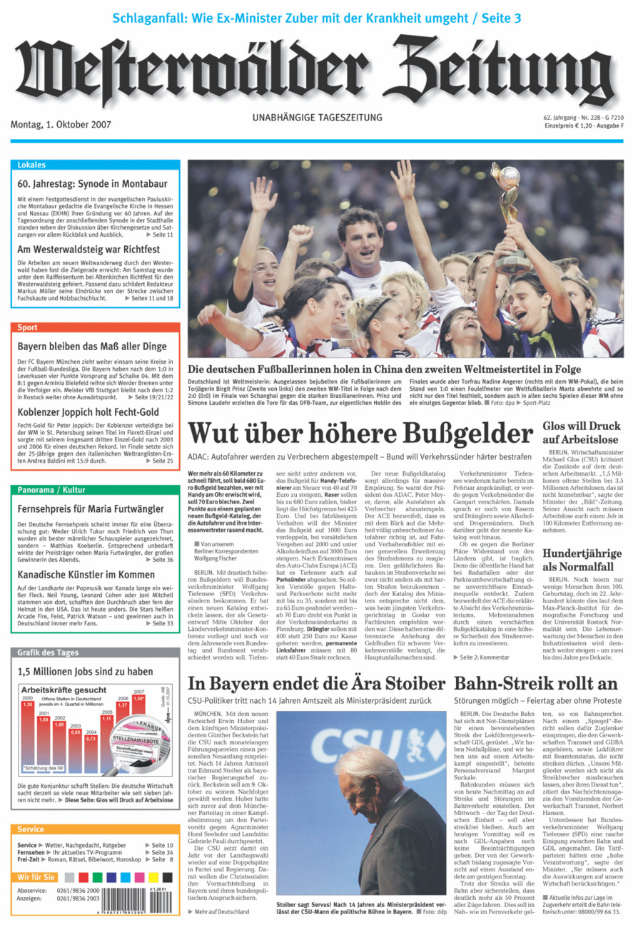 Westerwälder Zeitung vom Montag, 01.10.2007