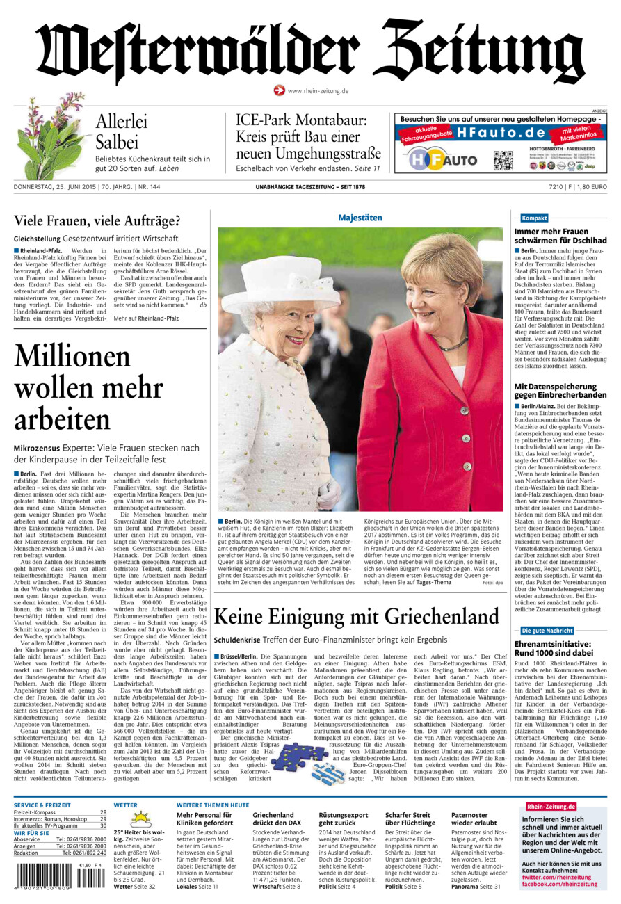 Westerwälder Zeitung vom Donnerstag, 25.06.2015