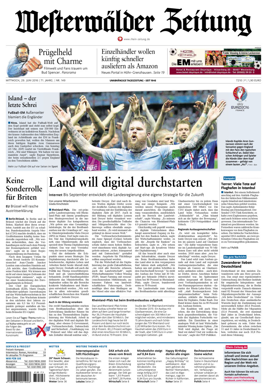 Westerwälder Zeitung vom Mittwoch, 29.06.2016
